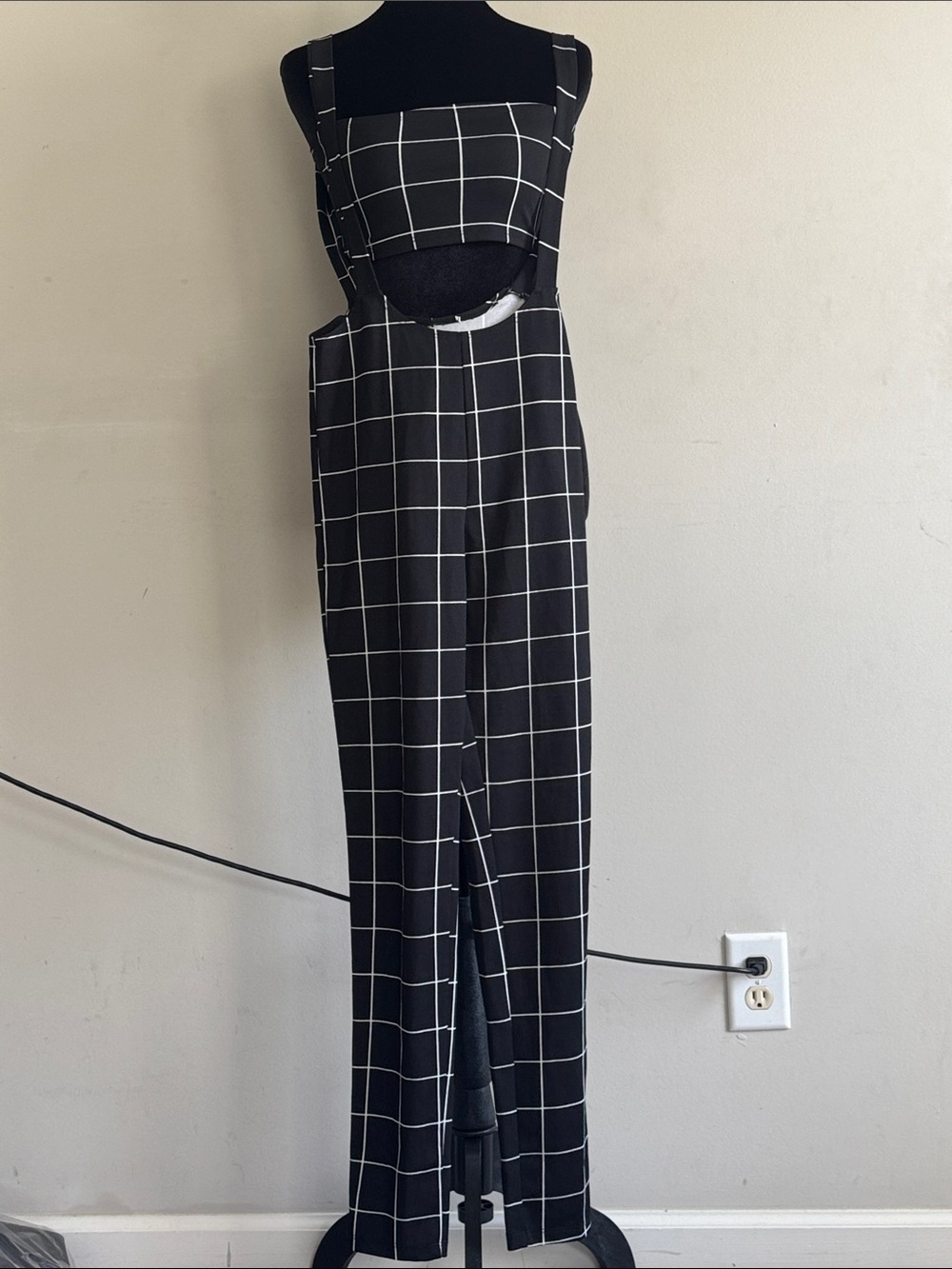 Windowpane Cutout Jumpsuit - Black/White